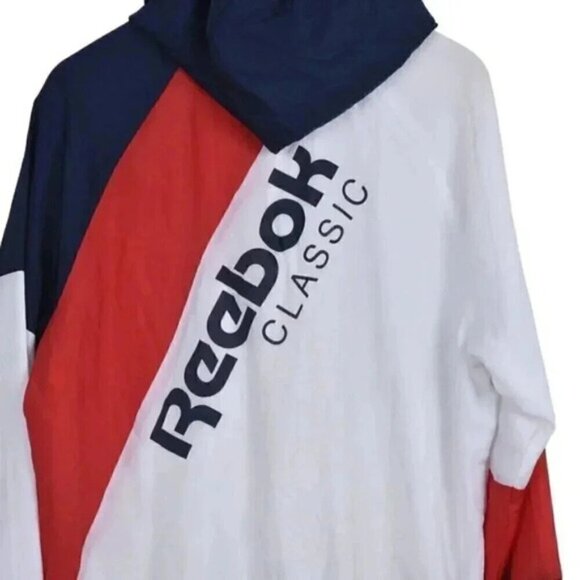 Reebok Classic Windbreaker Track Jacket Hooded Red White Blue Size Medium - Picture 11 of 16